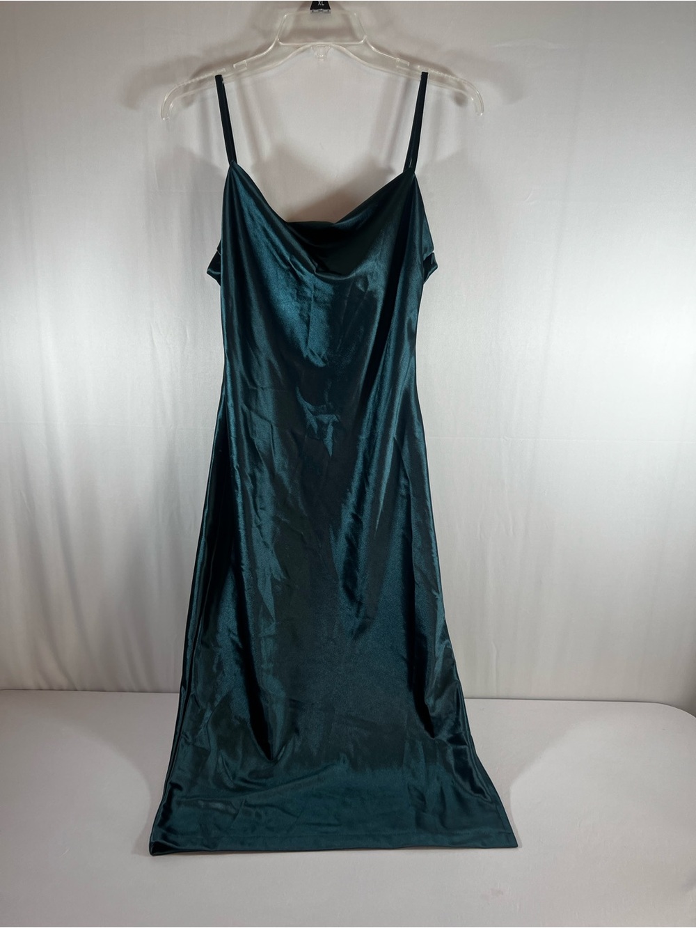 XXXITICAT Emerald Green Satin Cowl Neck Slip Dress Midi Medium Large